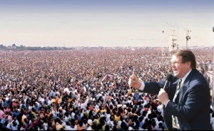 ... Bonnke ministering to 1.5 million people during a crusade in Nigeria