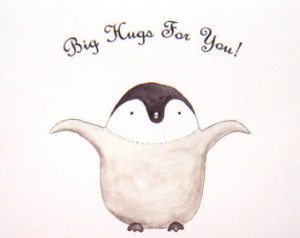 Cute Penguin Illustration Print Big Hugs for You Black White Pastel ...