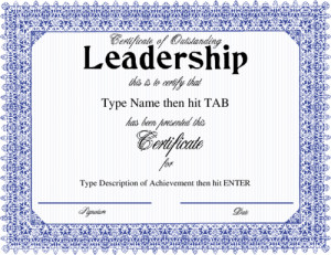 ... blue frame design blue certificate of outstanding leadership no quote
