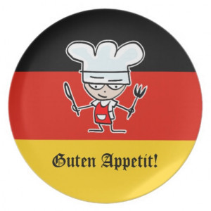 German dinner plate gift with funny cartoon chef