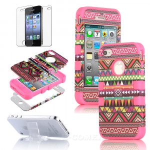 ... iPhone 4 4S Hard 3 Piece Hybrid High Impact Aztec Tribal Case Cover