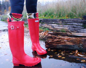 Boot Cuffs, Boot Sock SLUGS Fleece Rain Boot Liners in Tan with a Red ...