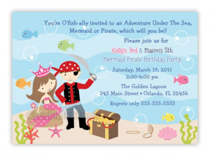 pirate and mermaid birthday party invitation by cherishedtimes