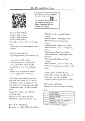 Michael Rosen rap The kids scanned the code at the top of the sheet ...