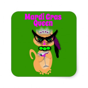 Funny Mardi Gras Kitty Cat Queen Stickers