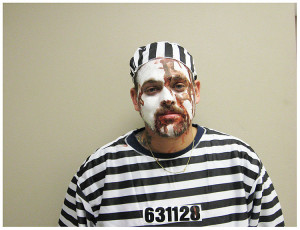 ... got arrested on Halloween while wearing a prisoner costume. How funny