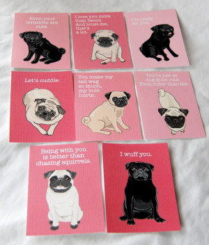 Pug Valentine Cards - Mini Eco-friendly Set of 8. $9.00, via Etsy.