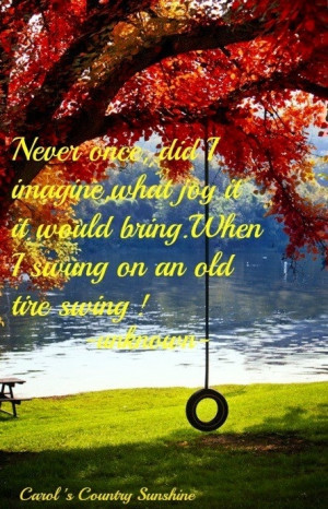Joy on a swing quote via Carol's Country Sunshine on Facebook
