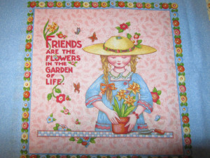MARY ENGELBREIT Friendship Flowers Garden Quote Pillow Quilt Panel Out ...