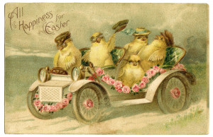 Vintage Easter Image – Chicks riding in Car