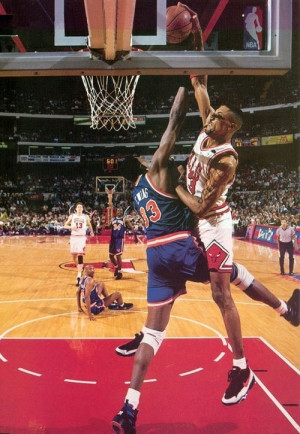 Scottie Pippen Chicago Bulls Dunk over Patrick Ewing New York Knicks