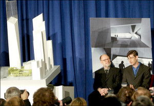 Peter Walker, left, and Michael Arad at a news conference in January ...