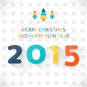 Happy New Year 2015 colorful greeting card made in retro flat style ...