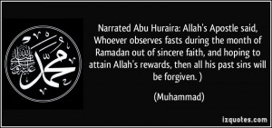 Narrated Abu Huraira: Allah's Apostle said, Whoever observes fasts ...