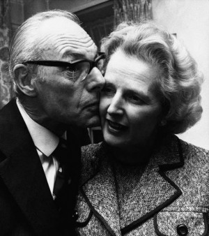Margaret Thatcher gets a kiss from her husband Denis in London, Feb. 4 ...