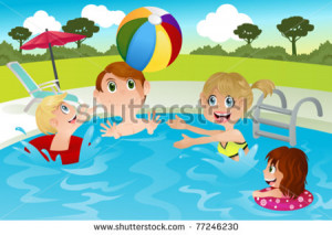 ... illustration of a happy family playing in swimming pool - stock vector