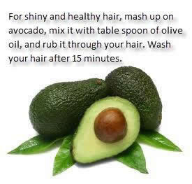 For shiny and healthy hair ,mash up on avocado , mix it with table ...