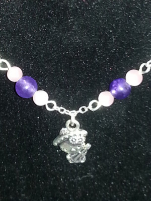 Hello Kitty Charm Bracelet with Amethyst and Pink Cat’s Eye beads ...