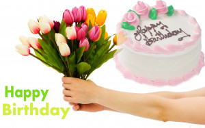 Birthday Flowers and Cake with Nice quote HD Images