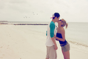 beach, boy, couple, cute, girl, guy, kiss, love, mickey mouse