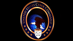 The new U.S. Cyber Command logo is displayed during the activation ...