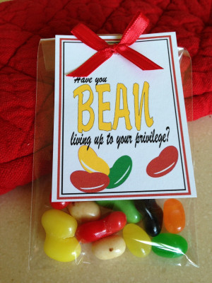 bags 3x5 with jelly beans and attached the quote and then added a bow ...