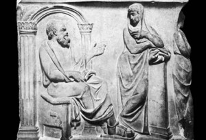 Socrates conversing with a Muse. (Musee du Louvre, Paris)