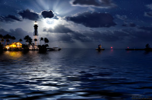 Bursting Moonrise over Hillsboro Lighthouse