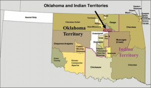 Oklahoma Territory Map - Shows location of the Pawnee Tribe