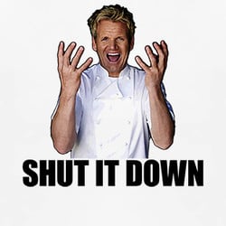 ... Hell's Kitchen Gordon Ramsay Quote Shut It Down TV Show T Shirt $19