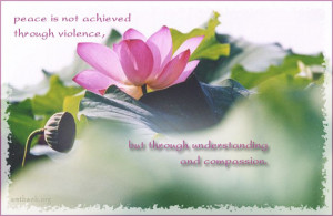 ... achieved through violence, but through understanding and compassion