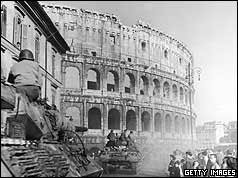 Allied tanks roll into Rome to be greeted by cheering crowds