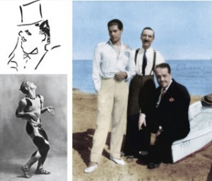 Diaghilev drawn by Jean Cocteau; Serge Lifar, Walter Nouvel, and ...