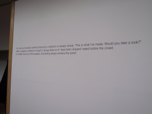 quote by Yohji Yamamoto printed onto the wall.