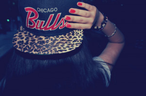 Chicago bulls cap red nails long hairs swag girl