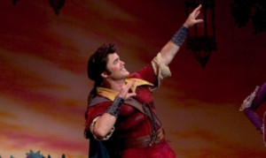 Donny Osmond portraying Gaston in Beauty and the Beast on Broadway.