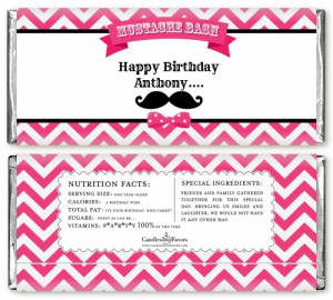 Mustache Bash - Personalized Birthday Party Candy Bar Wrappers Pink