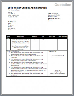 ... of a Free Sample Pest Control Quote Template created using MS Word