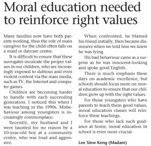 Moral Education Needed To Reinforce Right Values - Keratan Akhbar