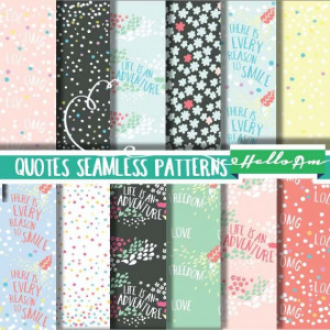 Digital paper quote flower polka dots seamless patterns by HelloAm, $4 ...