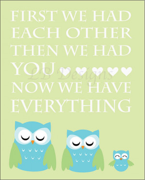 Aqua Blue and Lime Green Owl Nursery Quote Print - 8x10
