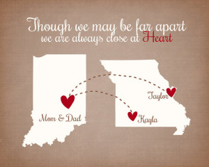 Apart Quote - Custom Family Gift 8x10 Personalized Maps, Hearts, Quote ...
