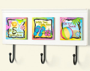 Fun and Colorful Beach Art Wall Rack Plaque with Quotes