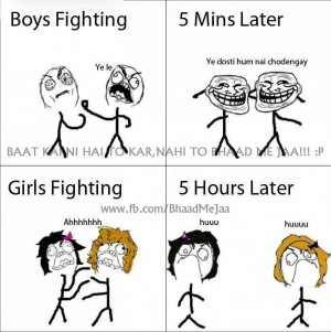 Difference between boy's and girl's fighting ~ funny image