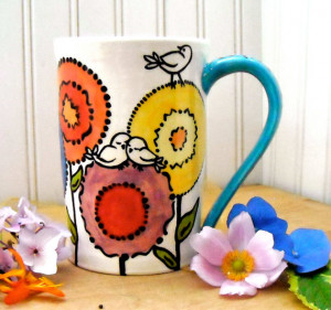 ... Painted Flowers, Birds John Lennon Quote It's All OKAY Tea Cup