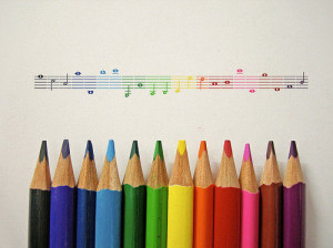 colors, colours, crayons, music, notes, photography - inspiring pic...