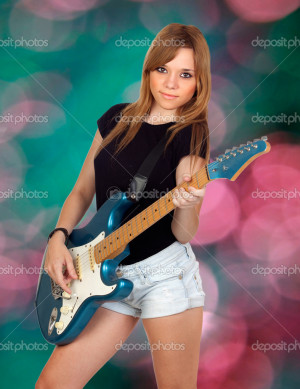 Teen Rebellious Girl Playing Electric Guitar Stock Photo Jos