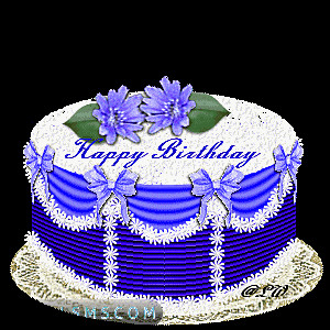nice blue birthday cake with blue flowers