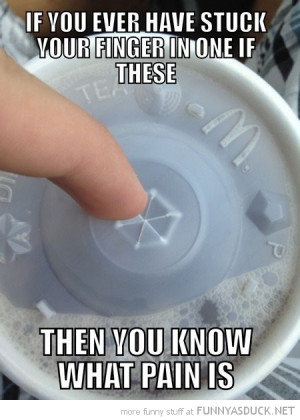 finger stuck straw hole plastic fast food cup lid ral pain funny pics ...
