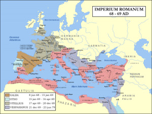 The Roman Empire during the Year of the Four Emperors (69). Blue areas ...